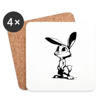 Cute rabbit with big eyes and ears - Coasters (set of 4) - white - Front