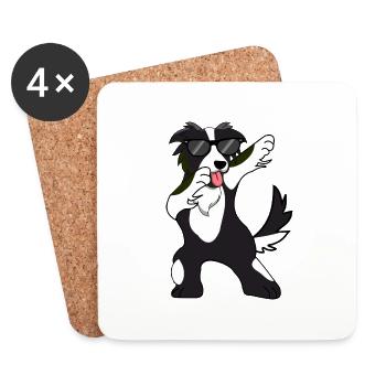 Border Collie Dabbing Dab Dance Gift - Coasters (set of 4) - white - Front