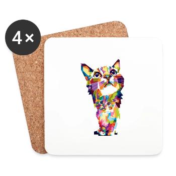 Colorful Cat and little Kitten bunte Katze - Untersetzer (4er-Set) - Weiß - Vorne