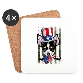 Vintage Chihuahua Dog 4th Of Juillet Jour de l’Indépendance - Dessous de verre (lot de 4) - blanc - Devant
