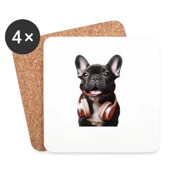 Bouledogue français avec écouteurs - Dessous de verre (lot de 4) - blanc - Devant