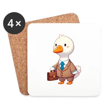 Serious Goose en costume avec mallette - Dessous de verre (lot de 4) - blanc - Devant