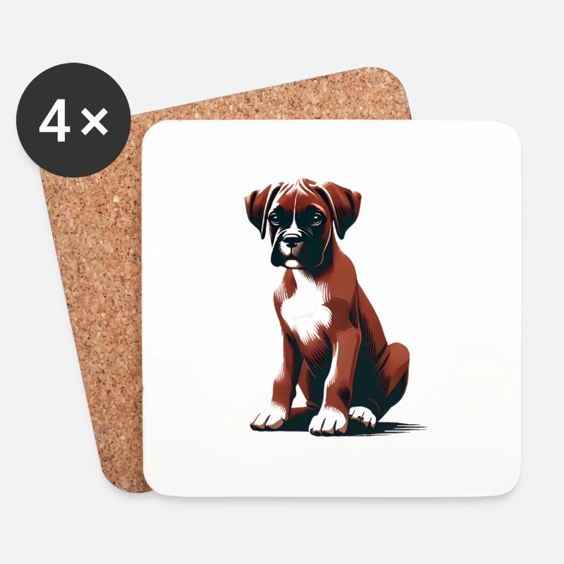Stilvolle Boxer-Hund-Illustration - Untersetzer (4er-Set) - Weiß