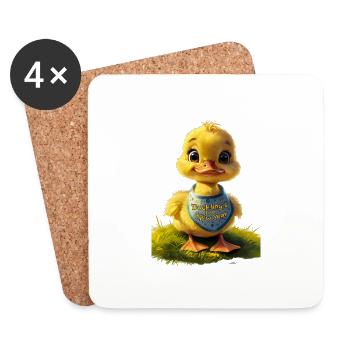 Cartoon Baby Duckling Celebrating New Year - Coasters (set of 4) - white - Front