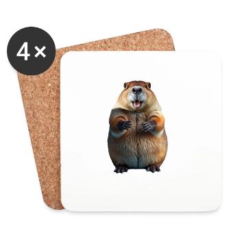 Beaver Smile Friendly 3D Cartoon - Coasters (set of 4) - white - Front