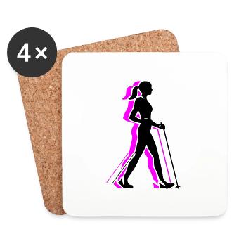 Nordic Walking Frau Symbol - Untersetzer (4er-Set) - Weiß - Vorne