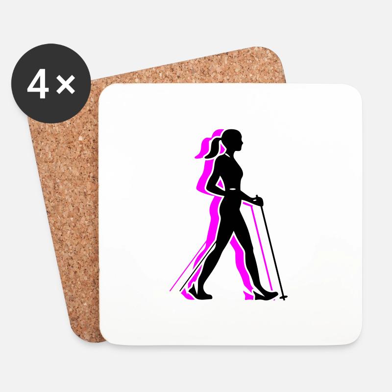 Nordic Walking Frau Symbol - Untersetzer (4er-Set) - Weiß