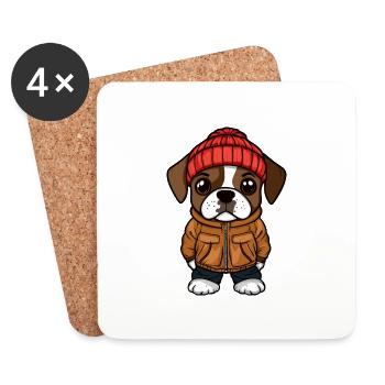 Boxer Hund Winter - Untersetzer (4er-Set) - Weiß - Vorne