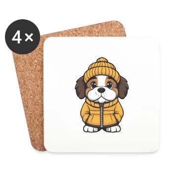 Chien Saint-Bernard Hiver - Dessous de verre (lot de 4) - blanc - Devant