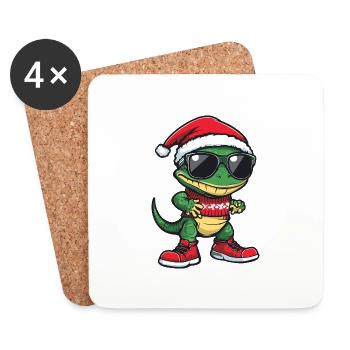 Lézard Gecko Noël Moche Noël - Dessous de verre (lot de 4) - blanc - Devant
