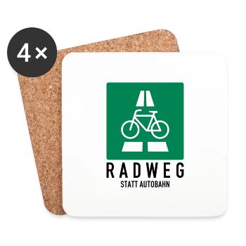 RADWEG STATT AUTOBAHN FAHRRADSCHILD - Untersetzer (4er-Set) - Weiß - Vorne