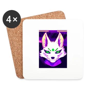 Kitsun Vaporwave Japanese Kami Vaporwave Kitsune - Coasters (set of 4) - white - Front