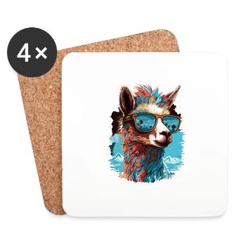 Lama mit Sonnenbrille, Alpaka Tierdesign Geschenk - Untersetzer (4er-Set) - Weiß - Vorne