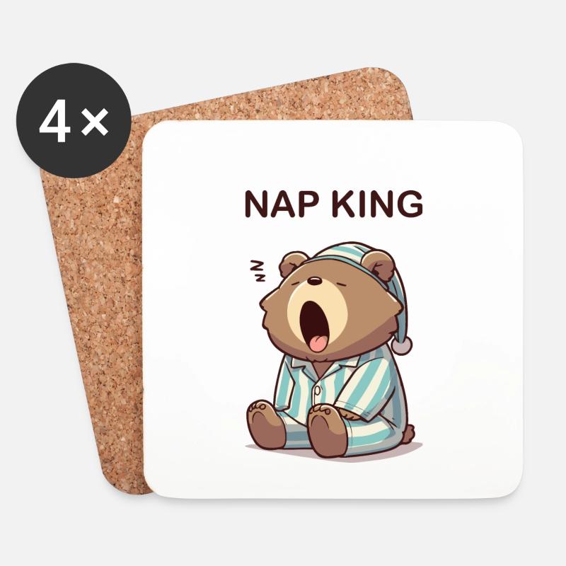 Nap King Schlafender Bär Schlafanzug Pyjama Müde - Untersetzer (4er-Set) - Weiß