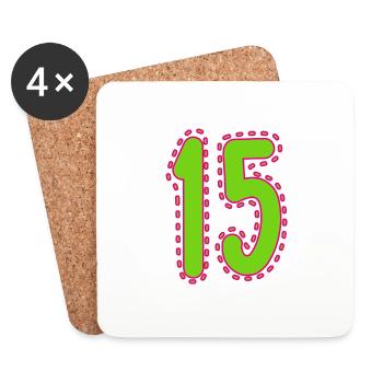 15. 15 ANS. 15e ANNIVERSAIRE. ANNIVERSAIRE 15 ANS. - Dessous de verre (lot de 4) - blanc - Devant