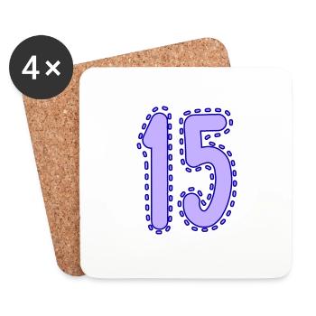 15. 15 ANS. 15e ANNIVERSAIRE. ANNIVERSAIRE 15 ANS. - Dessous de verre (lot de 4) - blanc - Devant