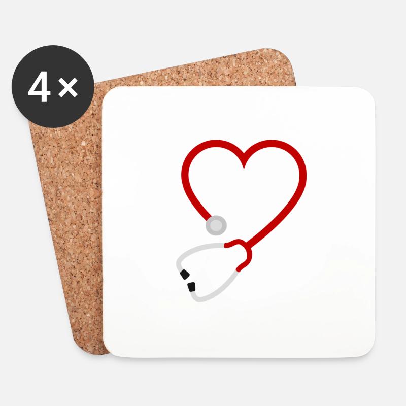 Stethoskop I heart Medicine - Untersetzer (4er-Set) - Weiß