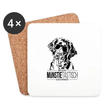 MÜNSTIETASTISCH Großer Münsterländer Spruch Hunde - Untersetzer (4er-Set) - Weiß - Vorne