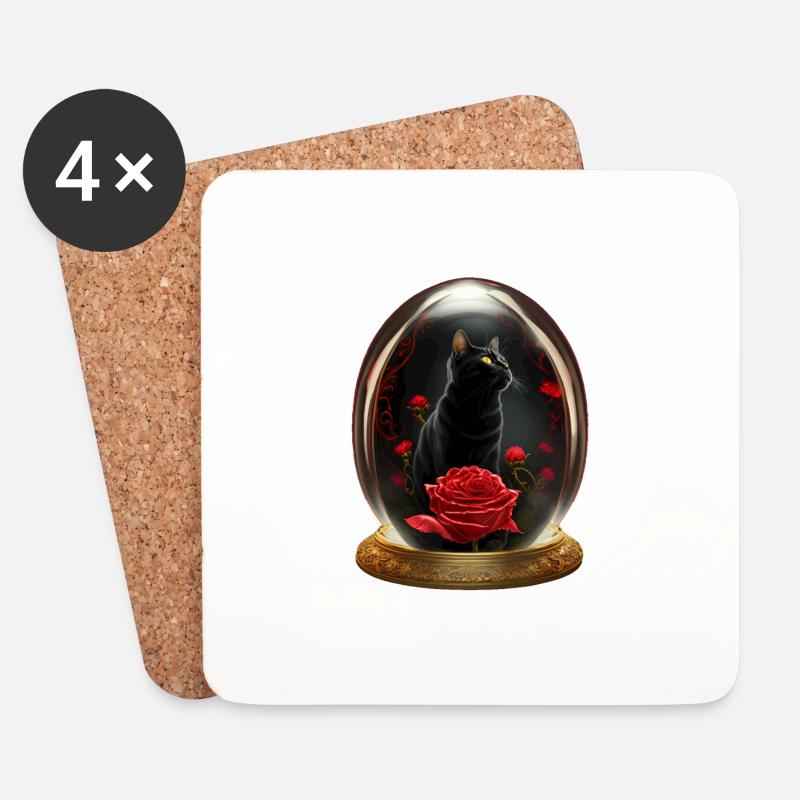 Eine Katze mit Rose in einer Kugel - Untersetzer (4er-Set) - Weiß