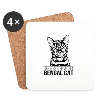 Bengal Cat life is better Cat Cats Wilsigns - Coasters (set of 4) - white - Front