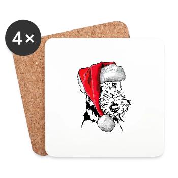 Santa Airedale Terrier Christmas Dogs Wilsigns - Coasters (set of 4) - white - Front