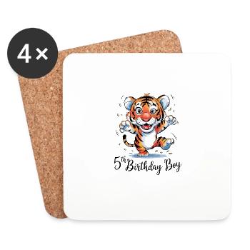 5. Kindergeburtstag Tiger für Kinder - Untersetzer (4er-Set) - Weiß - Vorne