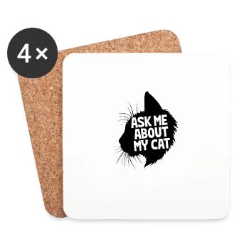 Ask Me About My Cat Cat Lover Spaß - Untersetzer (4er-Set) - Weiß - Vorne