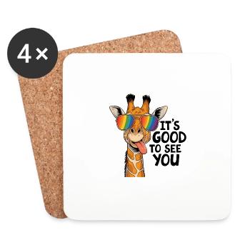 Girafe avec des lunettes de soleil et des couleurs arc-en-ciel, - Dessous de verre (lot de 4) - blanc - Devant