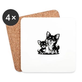 Chiwawa Love : Mère et chiot en noir et blanc - Dessous de verre (lot de 4) - blanc - Devant