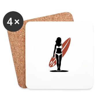 Surfer Silhouette With Surfboard On The Beach In - Coasters (set of 4) - white - Front