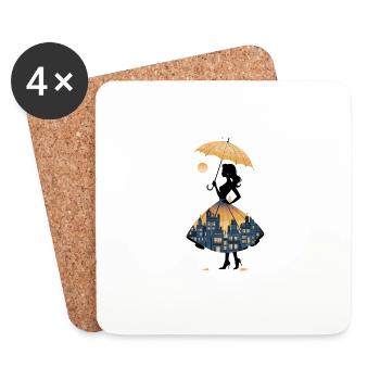 Silhouette urbaine avec parapluie et - Dessous de verre (lot de 4) - blanc - Devant