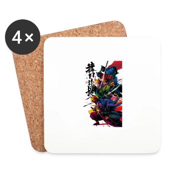 Cats Samurai Warrior Fantasy Art - Coasters (set of 4) - white - Front