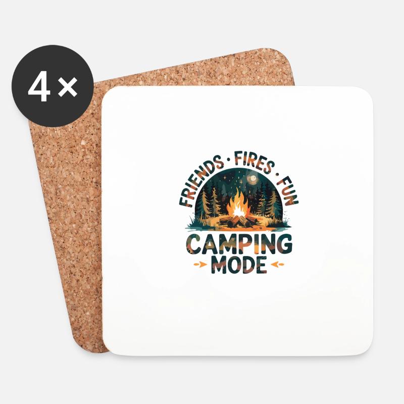Camping Mode Freunde Feuer Spaß Wald - Untersetzer (4er-Set) - Weiß