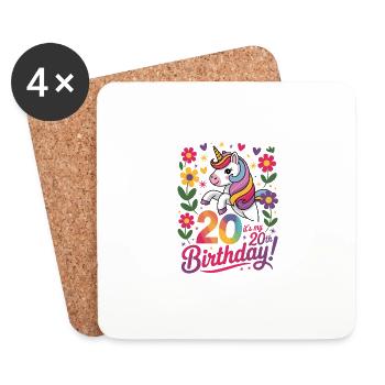 Unique Unicorn 20th Birthday Floral Design - Coasters (set of 4) - white - Front