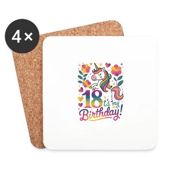 18 It's My Birthday Unicorn Rainbow Flowers - Coasters (set of 4) - white - Front