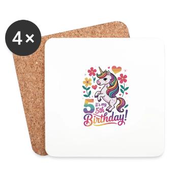My 5th Birthday with Unicorn and Flowers - Coasters (set of 4) - white - Front