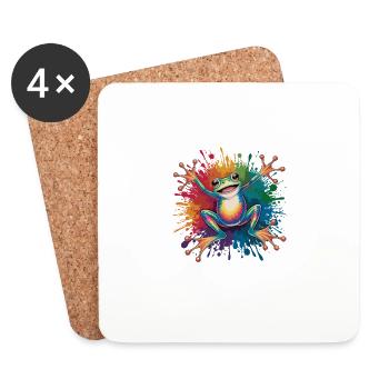 Bunter Spritzender Frosch Regenbogenfarben - Untersetzer (4er-Set) - Weiß - Vorne