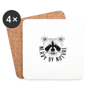 Nerdy by Nature Nerd Waschbär Süß Geschenk Lesen - Untersetzer (4er-Set) - Weiß - Vorne