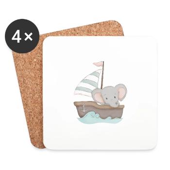 Bateau bébé éléphant - Dessous de verre (lot de 4) - blanc - Devant