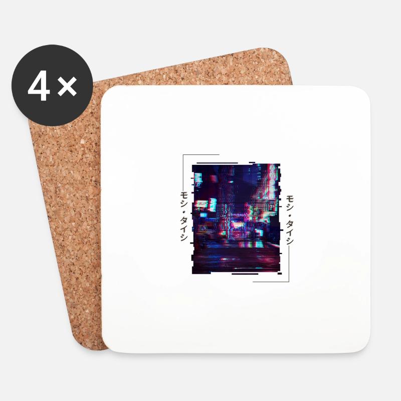 japanische Aesthetic Vaporwave Kunst 90s - Untersetzer (4er-Set) - Weiß