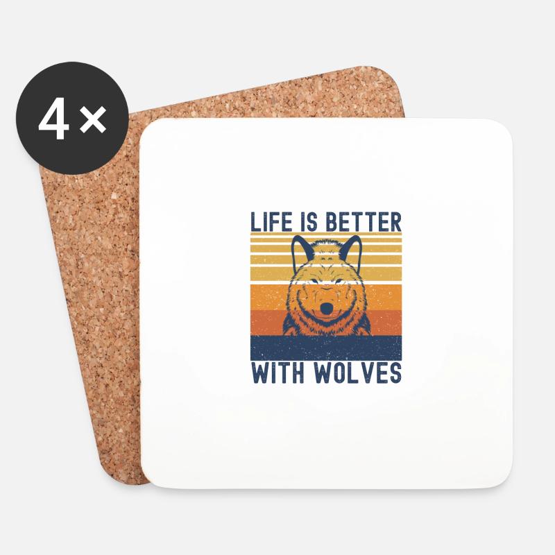 Wolf - Untersetzer (4er-Set) - Weiß