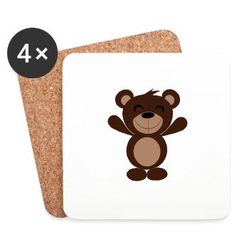 Freundlicher Kuschelteddy - Untersetzer (4er-Set) - Weiß - Vorne