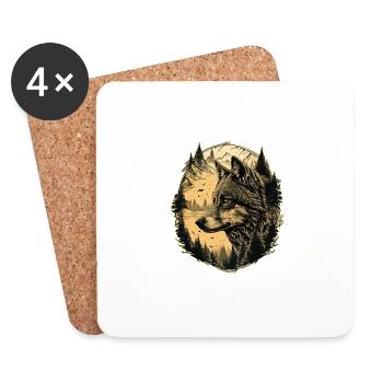 Wolf Kunst Kopf Wolfskopf Natur Wildnis Vintage - Untersetzer (4er-Set) - Weiß - Vorne
