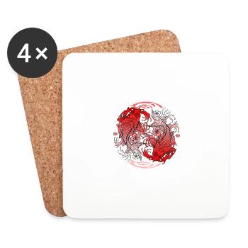Cherry Blossom Shirt, Japanese Koi Carp - Coasters (set of 4) - white - Front