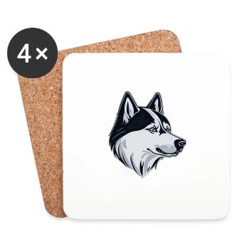 Siberian Husky as Logo Edition dans les tons de gris - Dessous de verre (lot de 4) - blanc - Devant