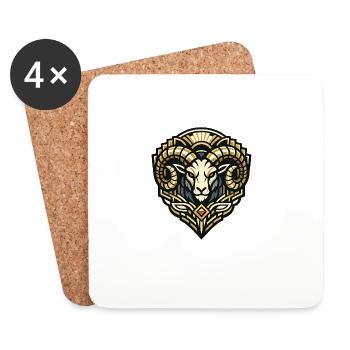 Goldram-Ornament Ramkopf Design - Untersetzer (4er-Set) - Weiß - Vorne