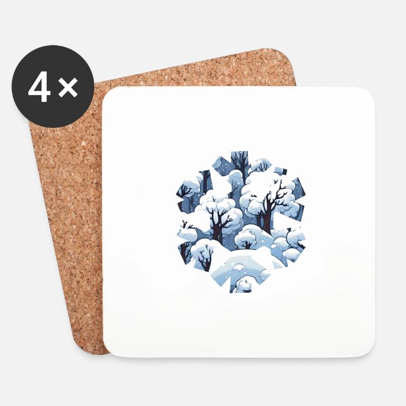 Snowy Geometric Forest - Coasters (set of 4) - white