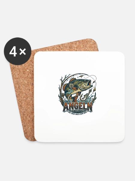 Angeln Logo Wilde Seen Flüsse - Untersetzer (4er-Set) - Weiß