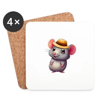 Süße Maus mit Hut - Untersetzer (4er-Set) - Weiß - Vorne