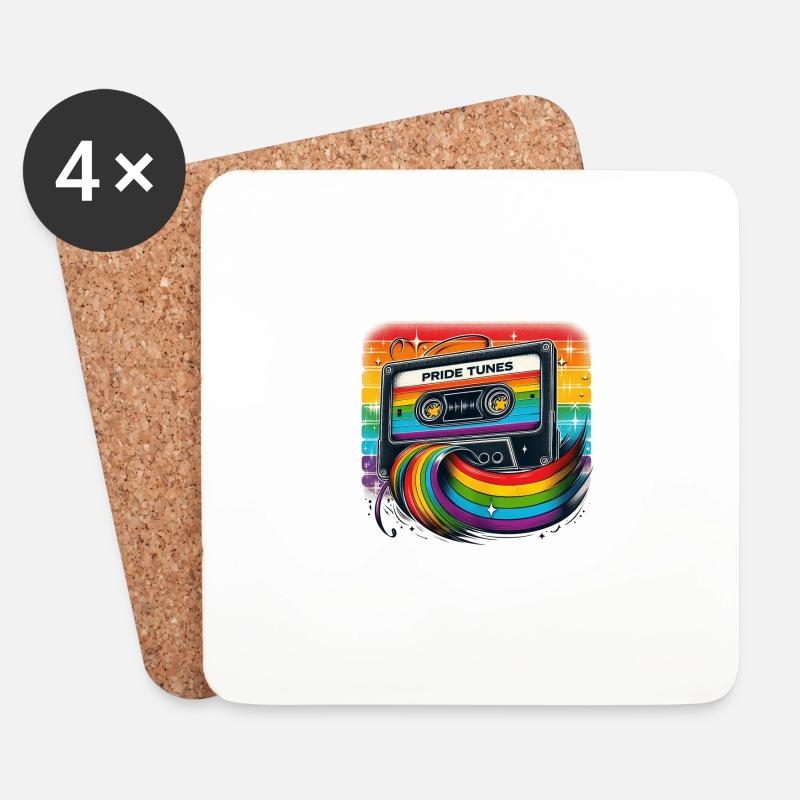Pride Tunes Rainbow Cassette Design - Untersetzer (4er-Set) - Weiß